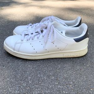 White and Navy Adidas Stan Smiths